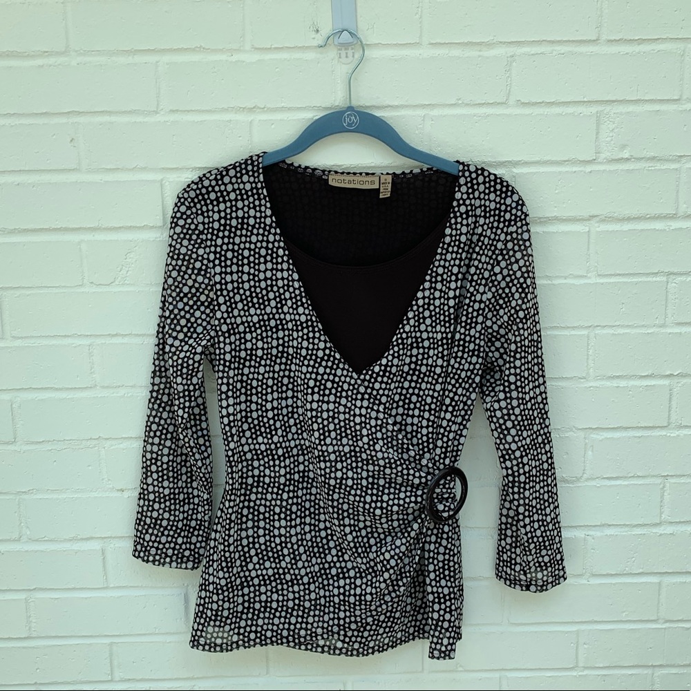 Notations Brown Patterned Wrap Buckle Blouse - image 3